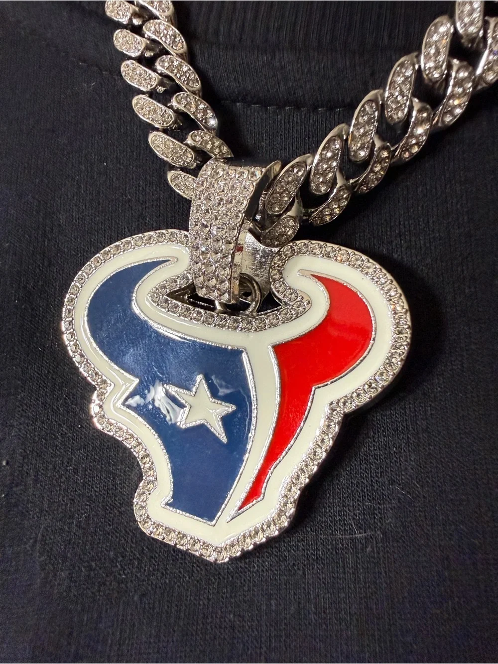 Silver Cuban Chain Necklace with Blue and Red Enamel Pendant